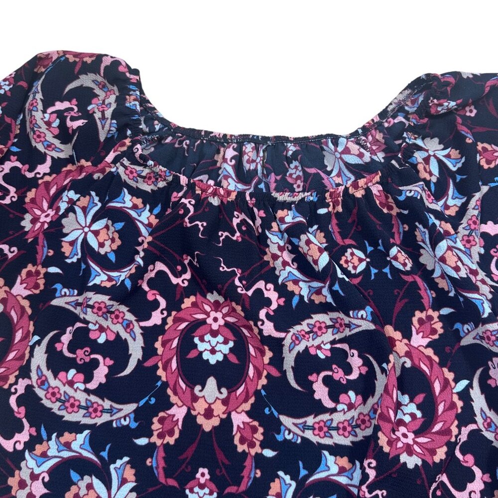 Black Off Shoulder Peasant Blouse Boho Paisley Print Bohemian Top Size L - Picture 2 of 5